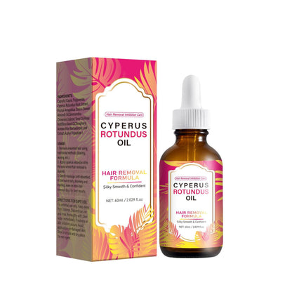 Cyperus Rotundus oil bottle and packaging with a white background